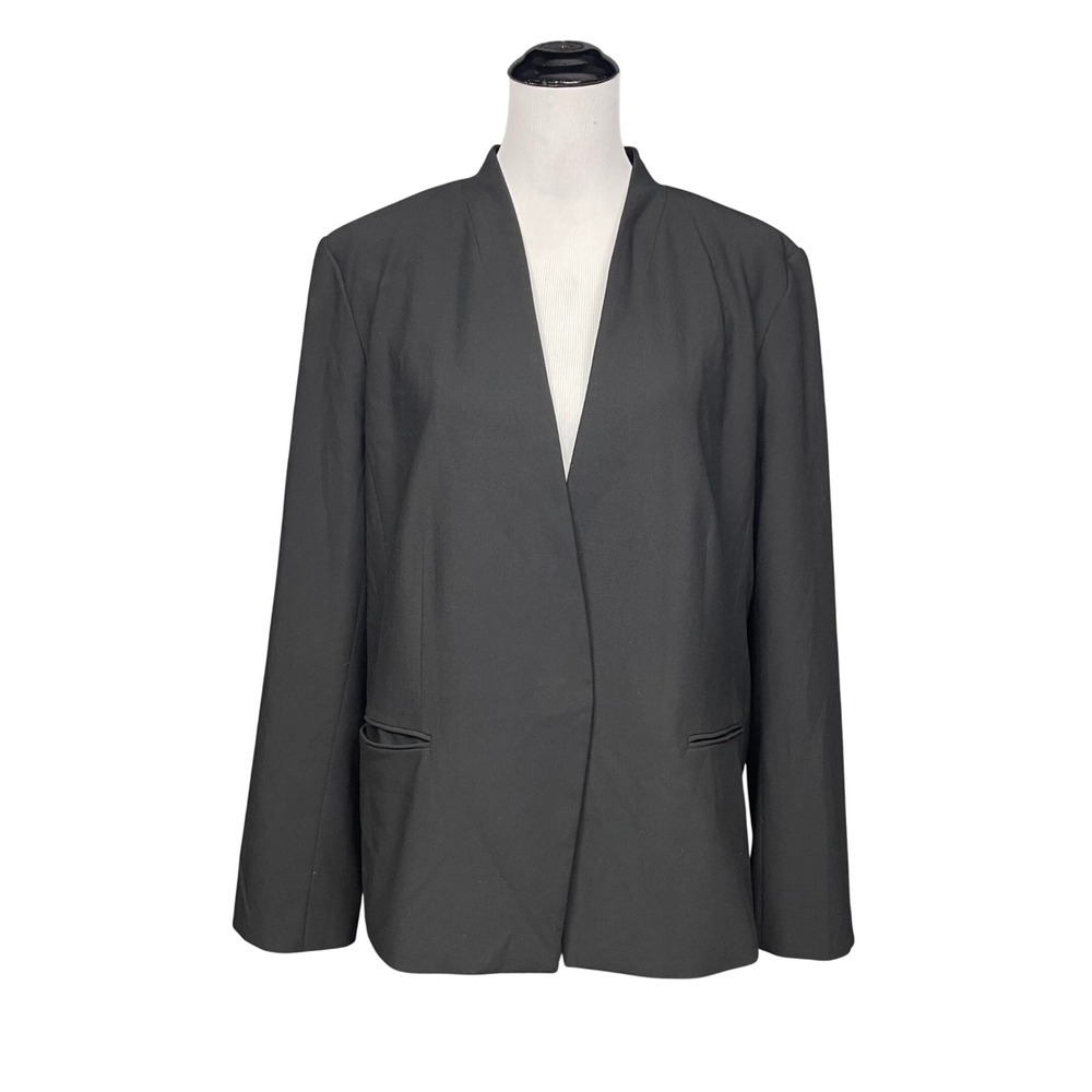 Ann Taylor Blazer Women 18 Black Open Front Collarless Professional Minimalist